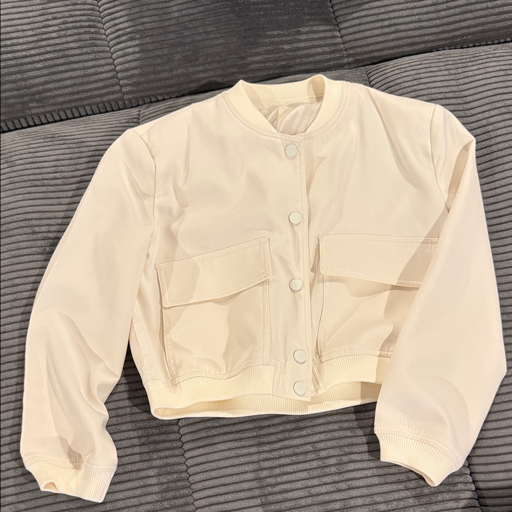 Cream Cropped Jacket with Pockets